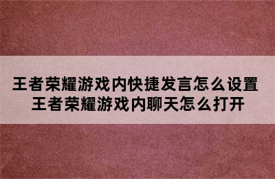 王者荣耀游戏内快捷发言怎么设置 王者荣耀游戏内聊天怎么打开